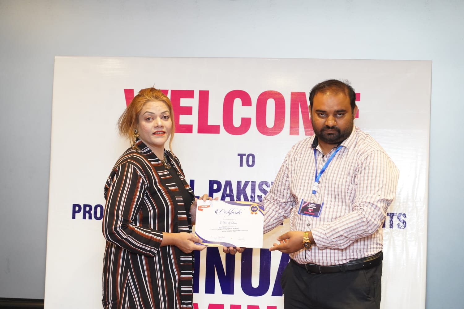 Certificate presentation at an industry seminar