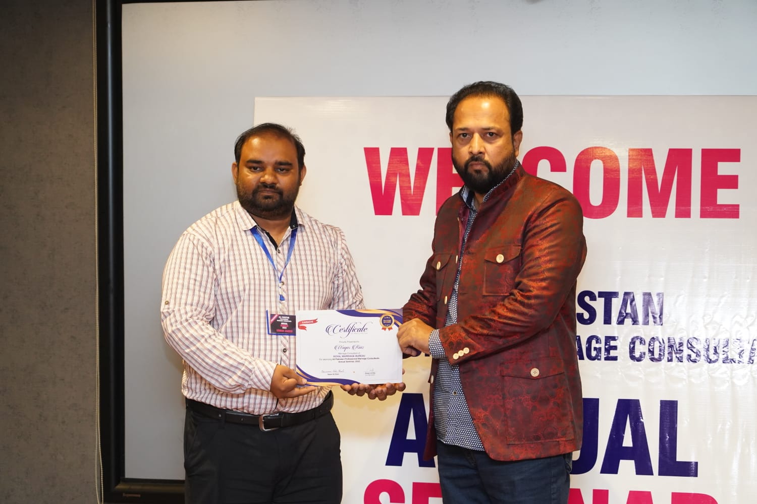 Certificate presentation at an industry seminar
